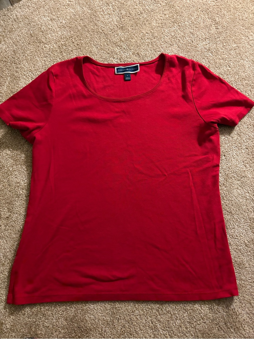 Karen Scott Red Short Sleeve Scoop Neck Tee